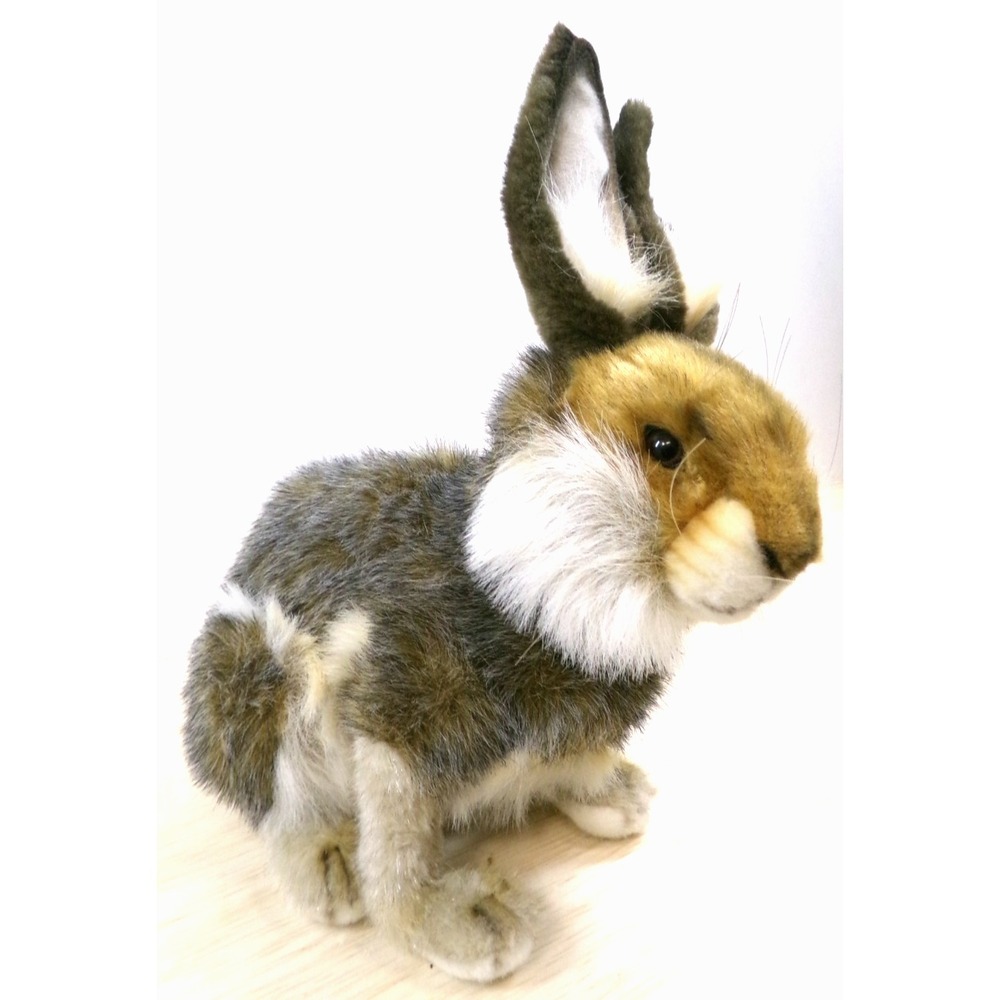 Hansa 2004 12" Plush Realistic Rabbit Gray - Brown Tan & White